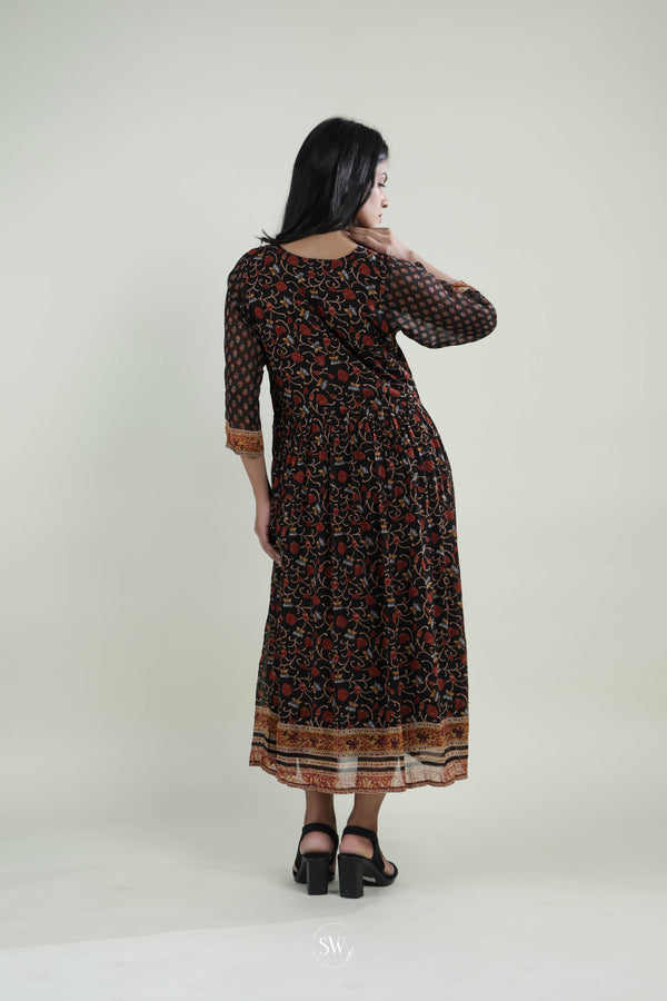 Classic Black Kurti with Floral Design