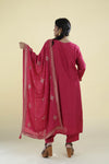 Paradise Pink Straight Suit Set With Hand Embroidery