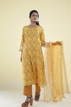 Yellow Multicolour Straight Suit Set With Checks Pattern