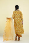Yellow Multicolour Straight Suit Set With Checks Pattern