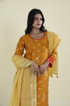 Marigold Orange Straight Suit Set With Floral Weaving