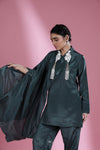 Bottle Green Indo Western Dress with Hand Embroidery