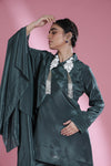 Bottle Green Indo Western Dress with Hand Embroidery