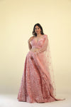 Bright Peach Lehenga Set with Hand Embroidery