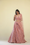 Bright Peach Lehenga Set with Hand Embroidery