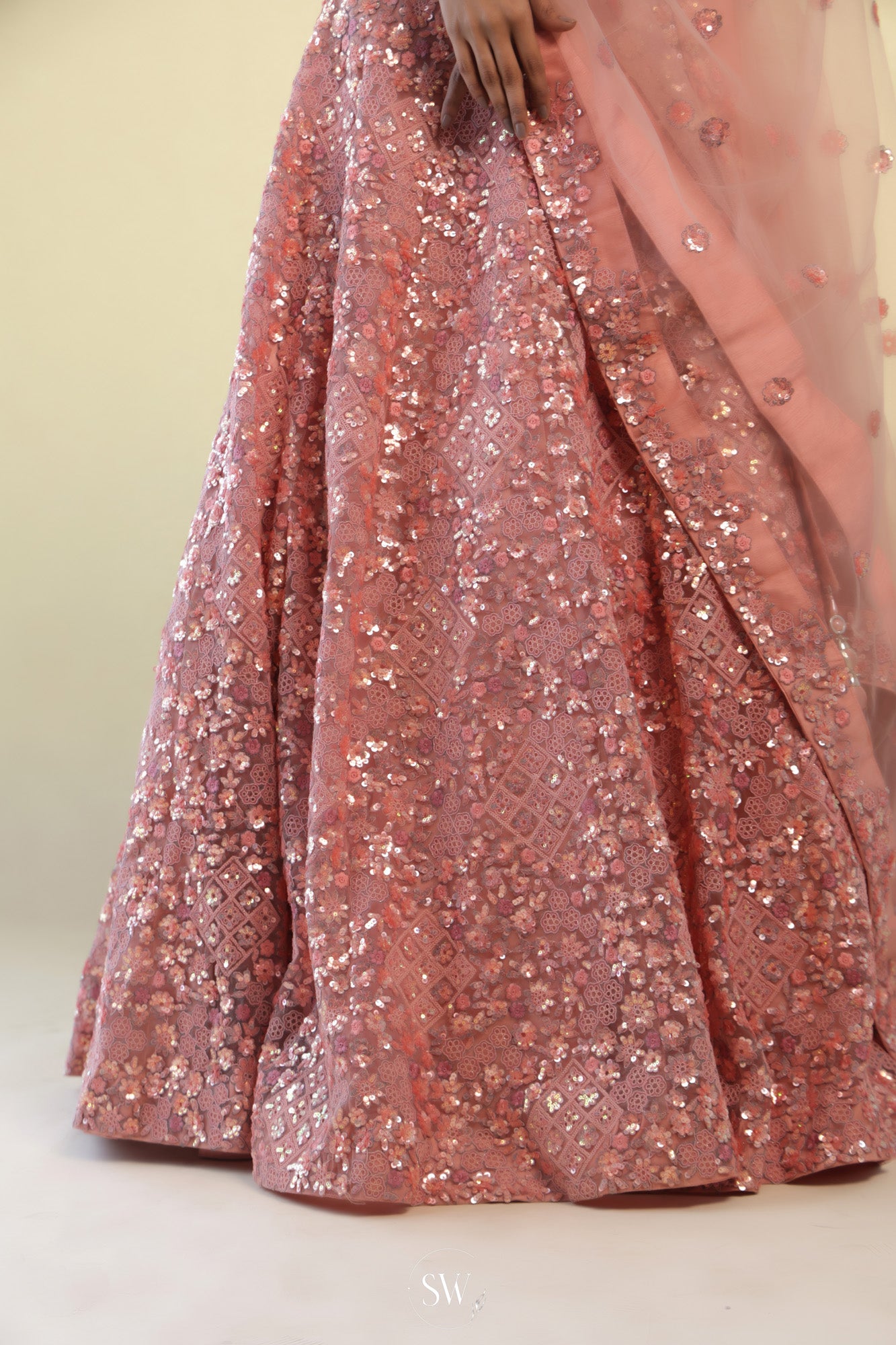 Bright Peach Lehenga Set with Hand Embroidery