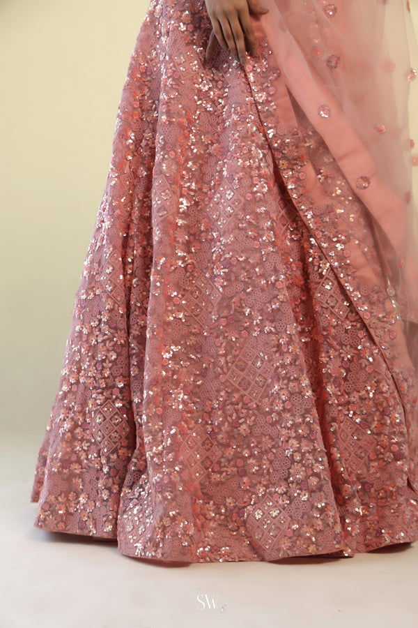 Bright Peach Lehenga Set with Hand Embroidery