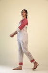 Cream-Red Top And Bottom Casual Set With Hand Embroidery