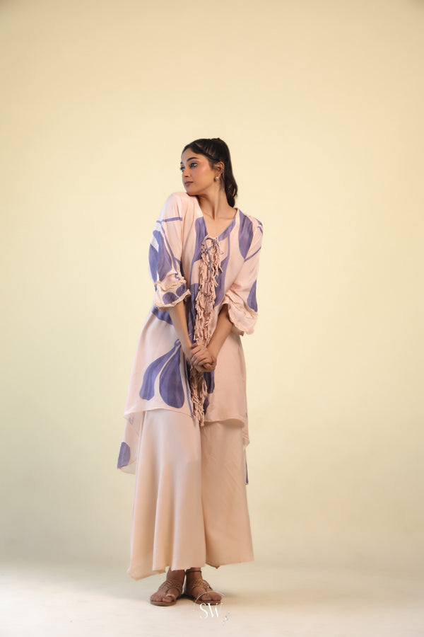 Pastel Peach Palazzo Set with Floral Print