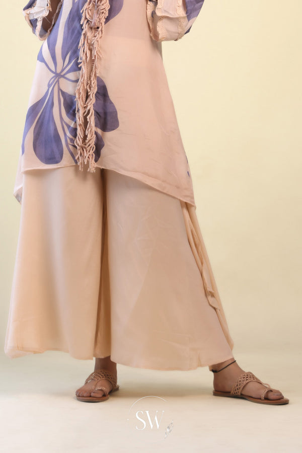Pastel Peach Palazzo Set with Floral Print