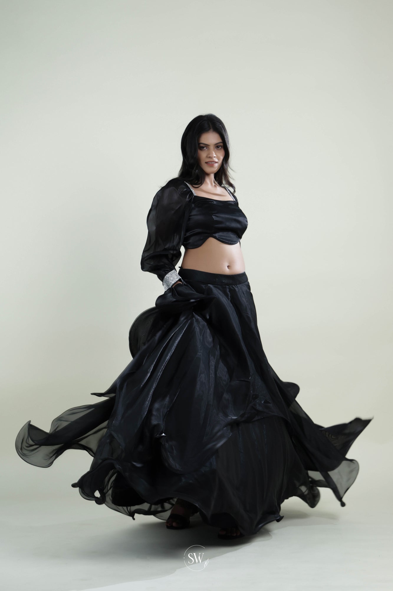 Kajal Black Plain Lehenga Set with Embroidery