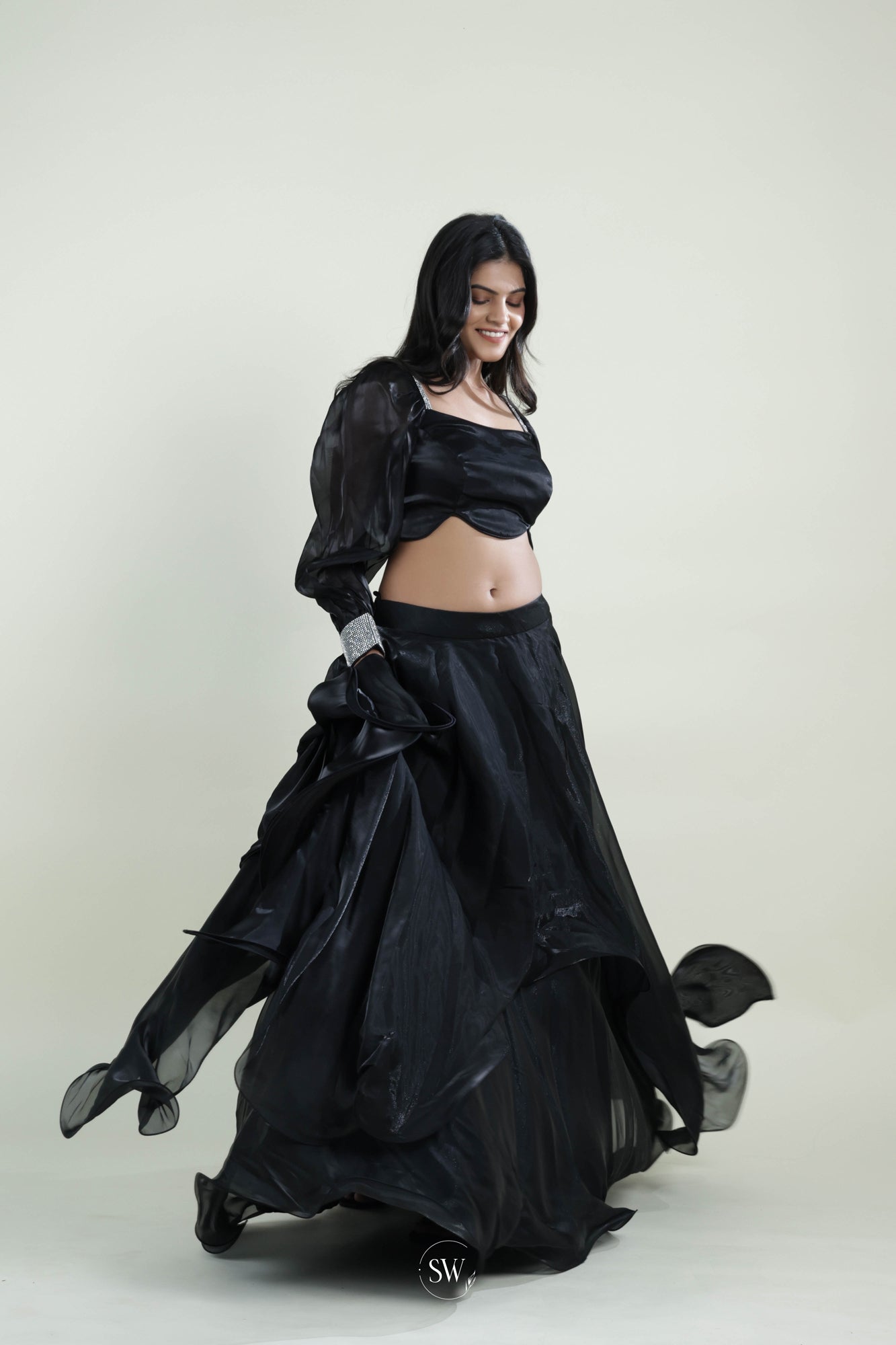 Kajal Black Plain Lehenga Set with Embroidery