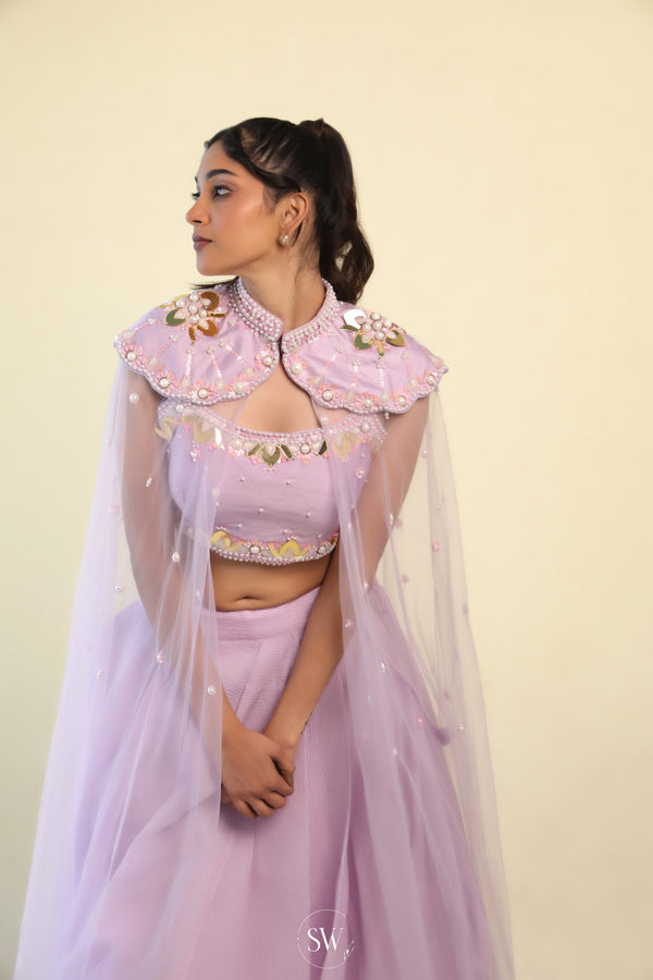 Oyster Pink Lehenga Set with Hand Embroidery
