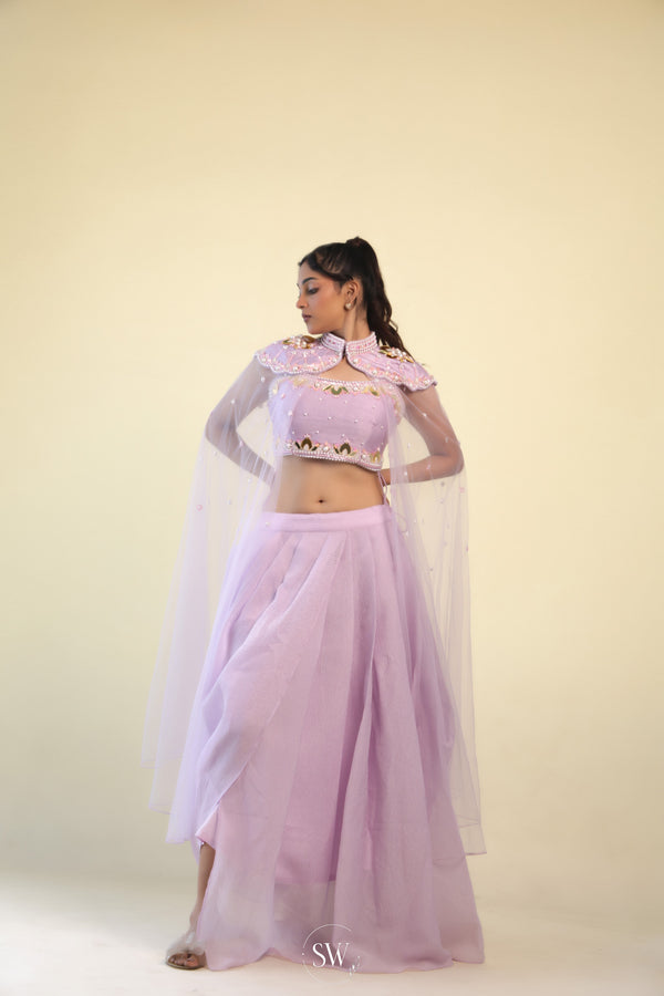 Oyster Pink Lehenga Set with Hand Embroidery