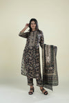 Deep Blue Printed Straight Suit Set With Floral Design