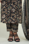 Deep Blue Printed Straight Suit Set With Floral Design