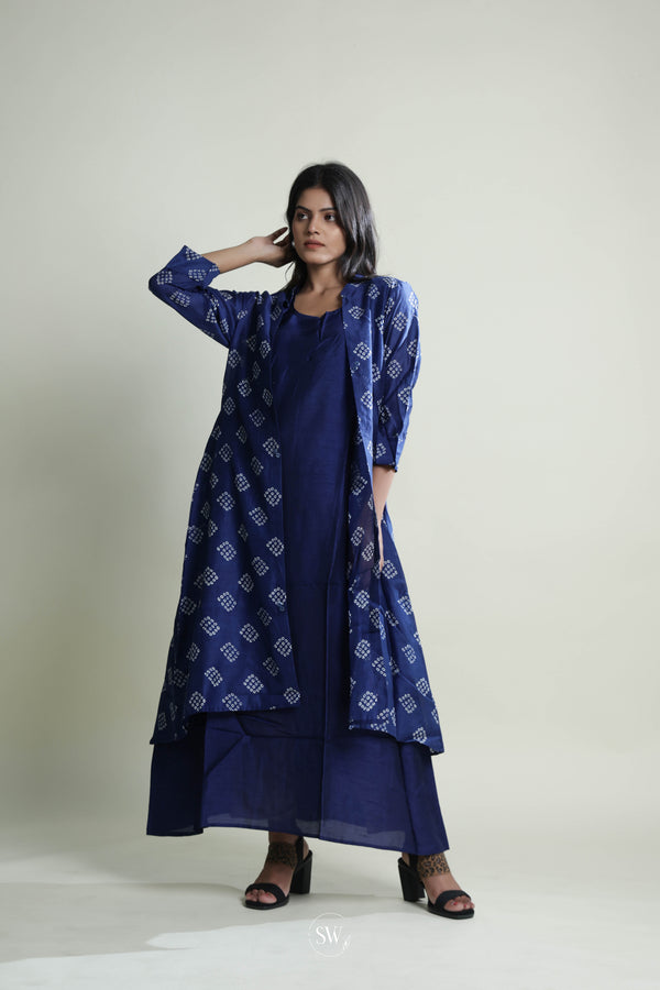 Royal Blue Printed Jacket Kurti with Bandhani Design