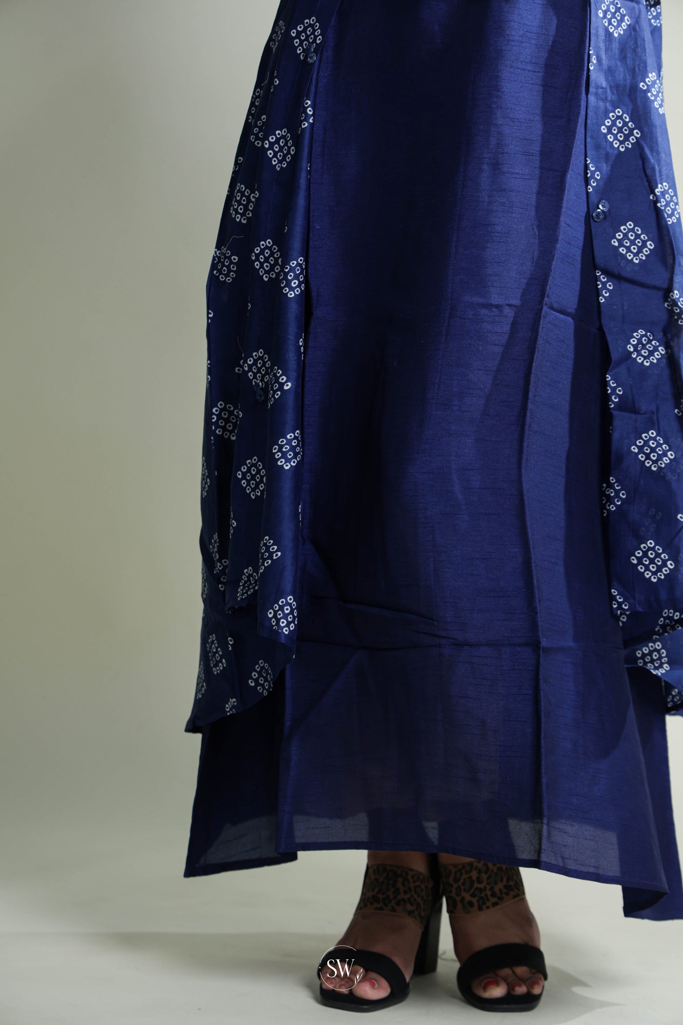 Royal Blue Printed Jacket Kurti with Bandhani Design