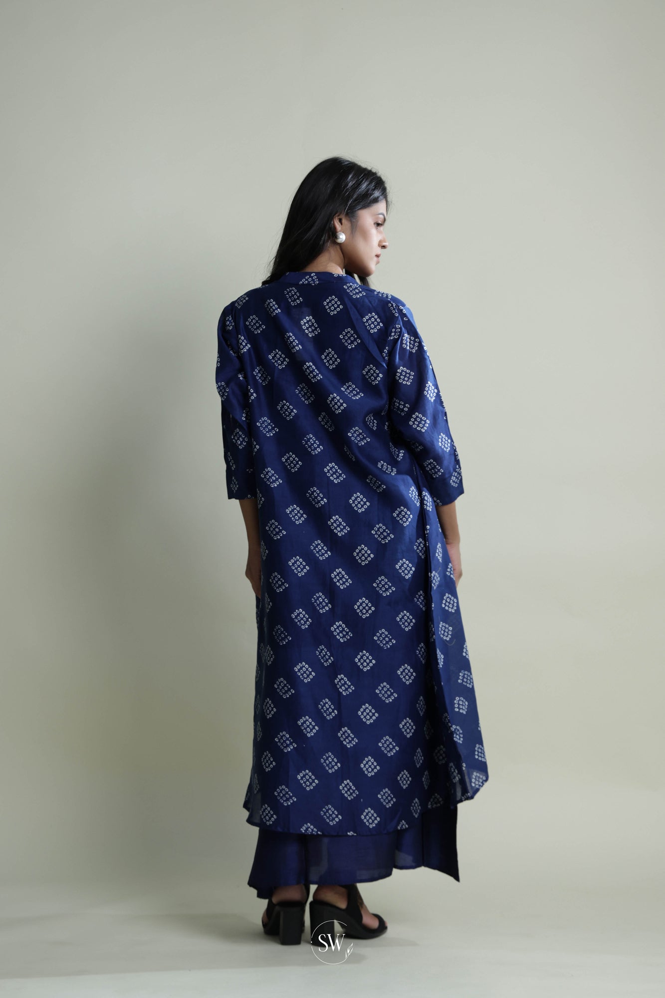 Royal Blue Printed Jacket Kurti with Bandhani Design