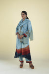 Light Sky Blue Printed Straight Suit Set With Floral Design