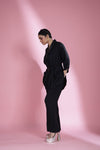 Classic Black Top & Bottom Set With Hand Embroidery