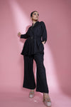 Classic Black Top & Bottom Set With Hand Embroidery