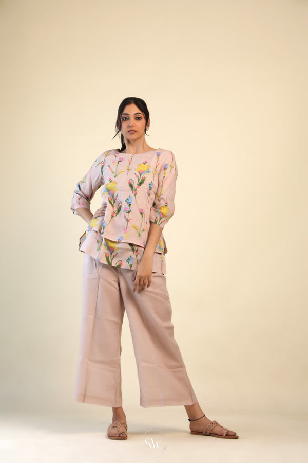Champagne Pink Printed Co-ord Set With Floral Design