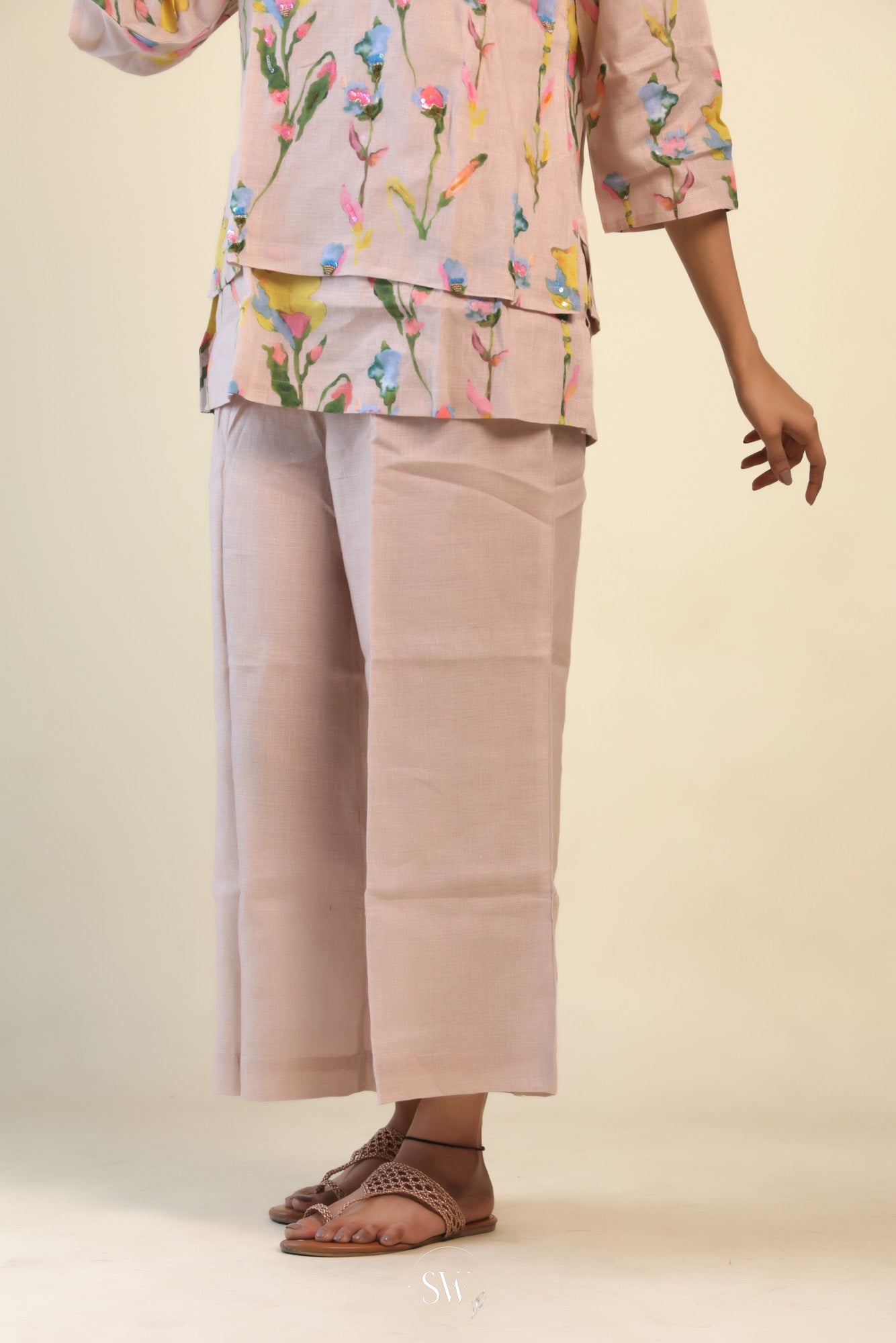 Champagne Pink Printed Co-ord Set With Floral Design