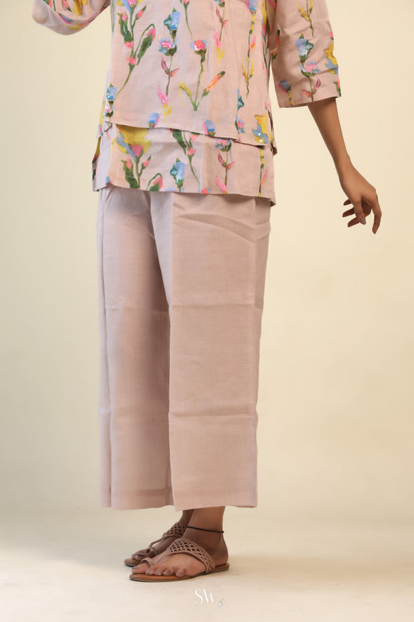 Champagne Pink Printed Co-ord Set With Floral Design