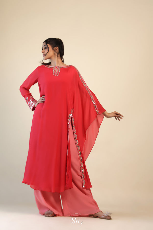 Magenta Pink Indo Western Dress with Hand Embroidery
