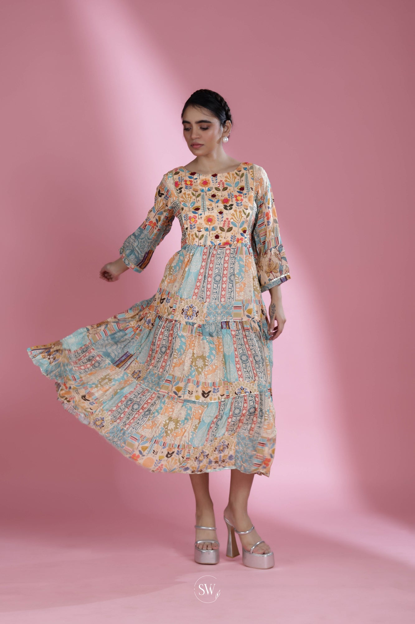Light Cream Printed Kurti with Floral Design