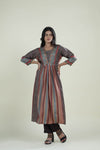 Brown Stone Printed Top & Bottom Set With Floral Design