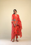 Prismatic Red Printed Straight Suit Set With Floral Patterns