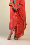 Prismatic Red Printed Straight Suit Set With Floral Patterns