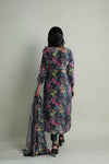 Charcoal Black Printed Straight Suit Set With Floral Design