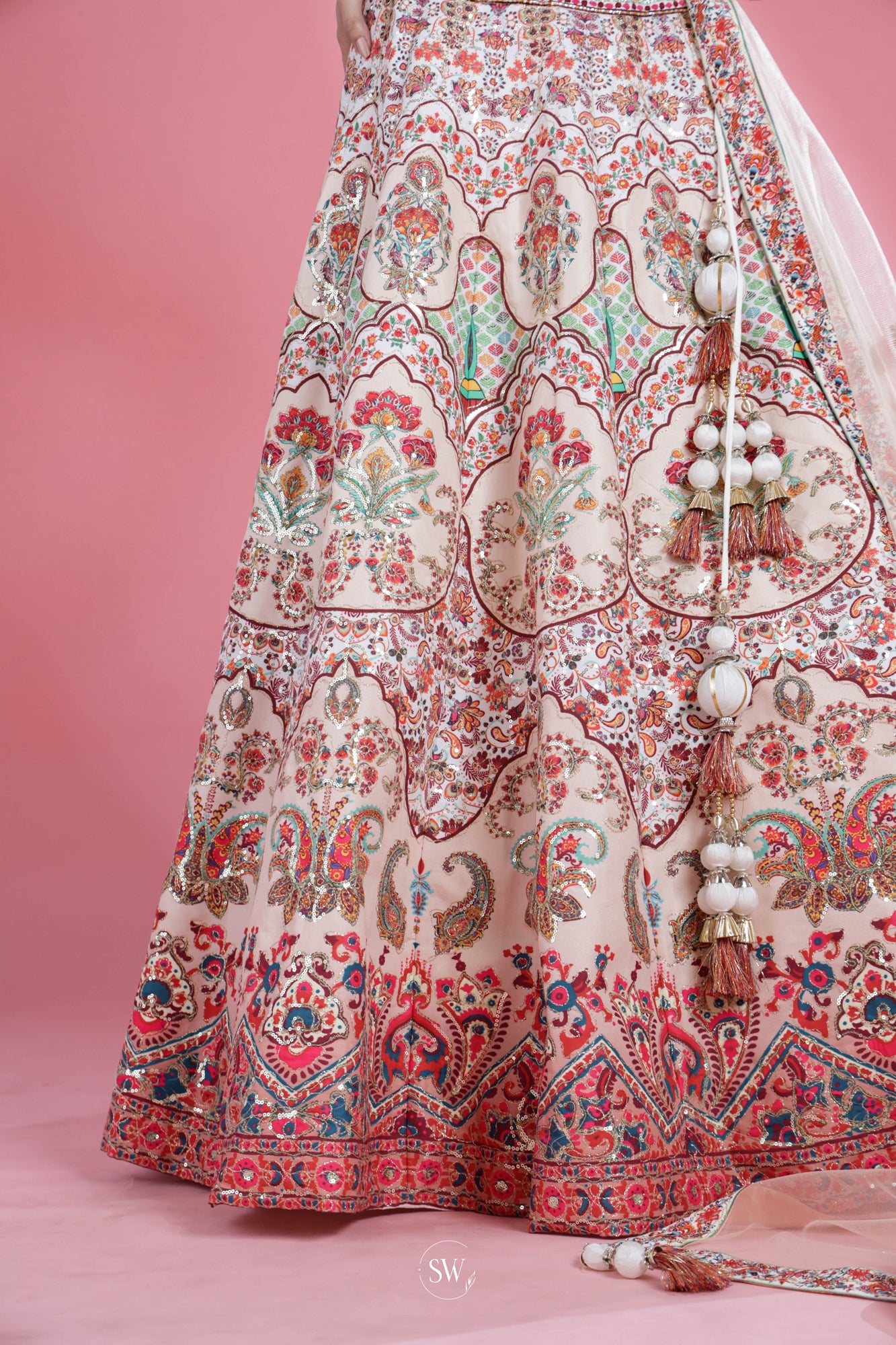 Pastel Peach Lehenga Set with Floral Embroidery