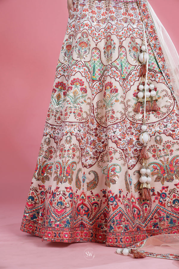 Pastel Peach Lehenga Set with Floral Embroidery