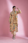 Cream White Printed Straight Suit Set With Abstract Patterns
