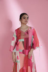 Pink Multicolour Top And Palazzo Set With Geometrical Pattern