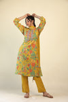 Avocado Green Printed Straight Suit Set With Hand Embroidery