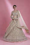 Pastel Beige Floral Lehenga Set with Hand Embroidery