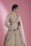 Pastel Beige Floral Lehenga Set with Hand Embroidery