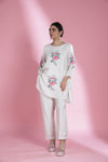 Ivory White Printed Top And Bottom Set With Floral Pattern