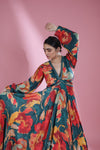 Peacock Blue Gown with Floral Print