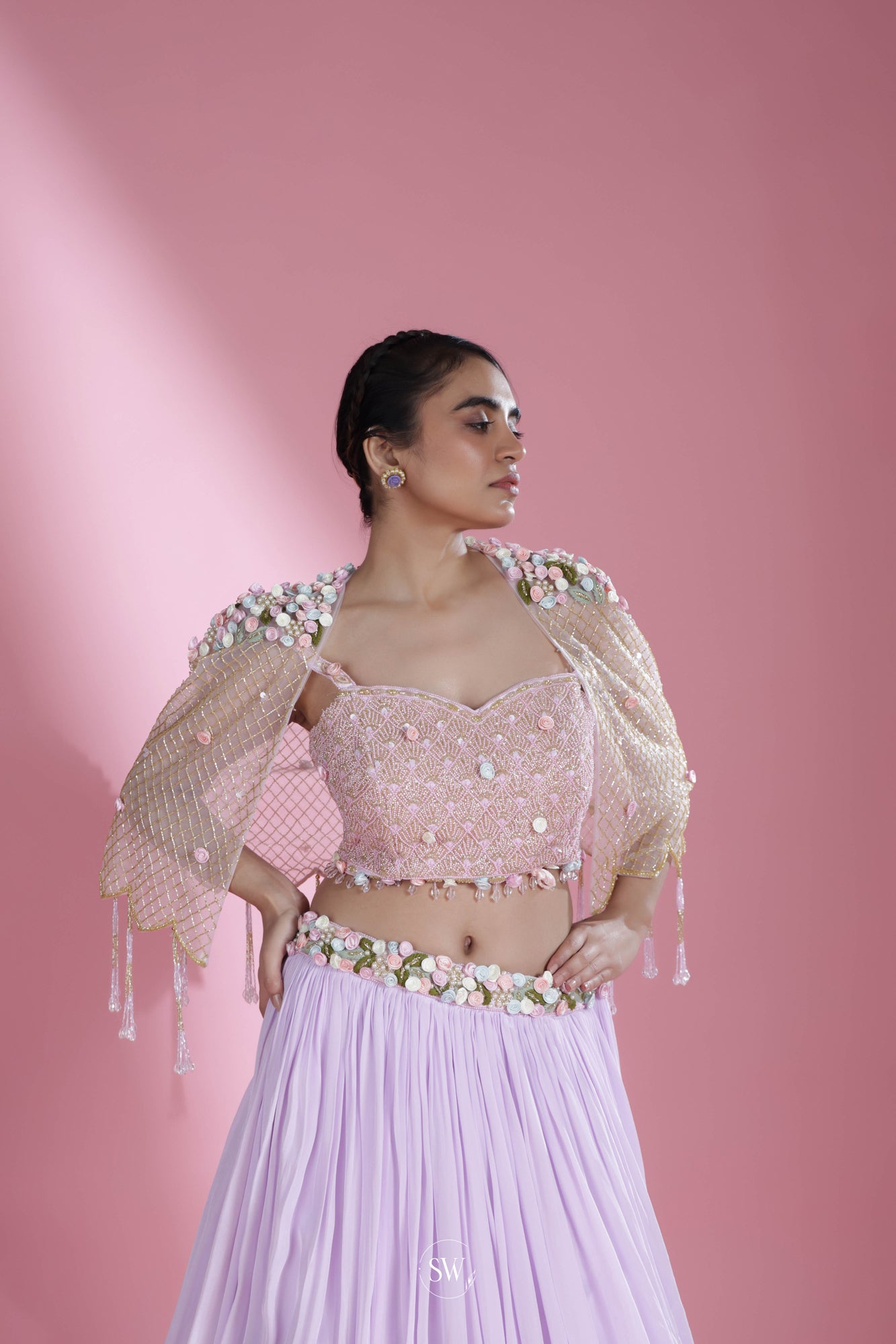 Lavender Lehenga Set with Hand Embroidery