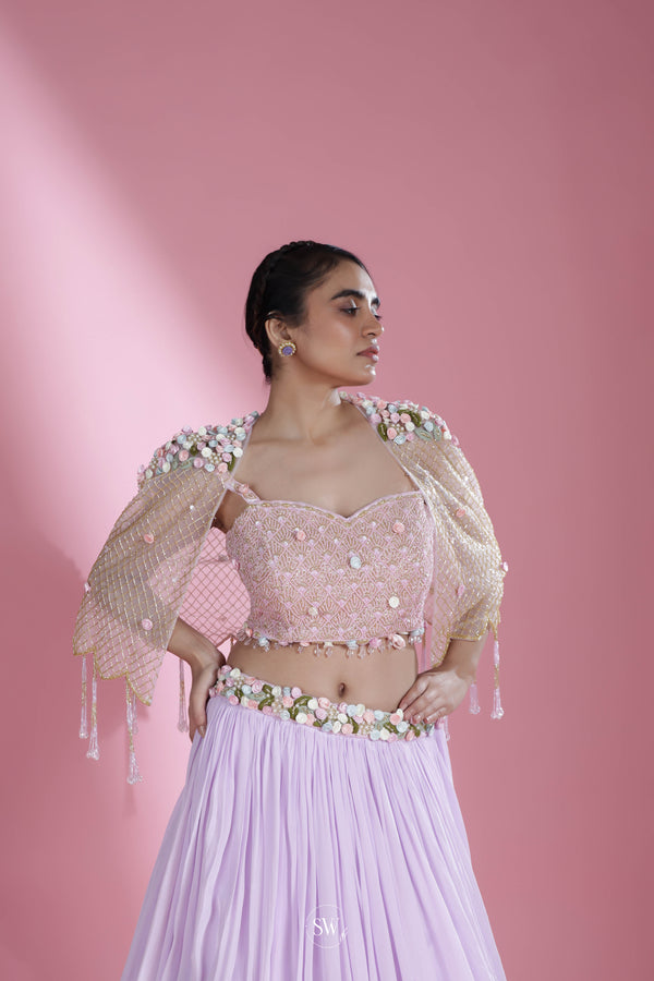 Lavender Lehenga Set with Hand Embroidery