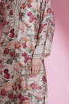 Off White Printed Top And Bottom Set With Floral Pattern