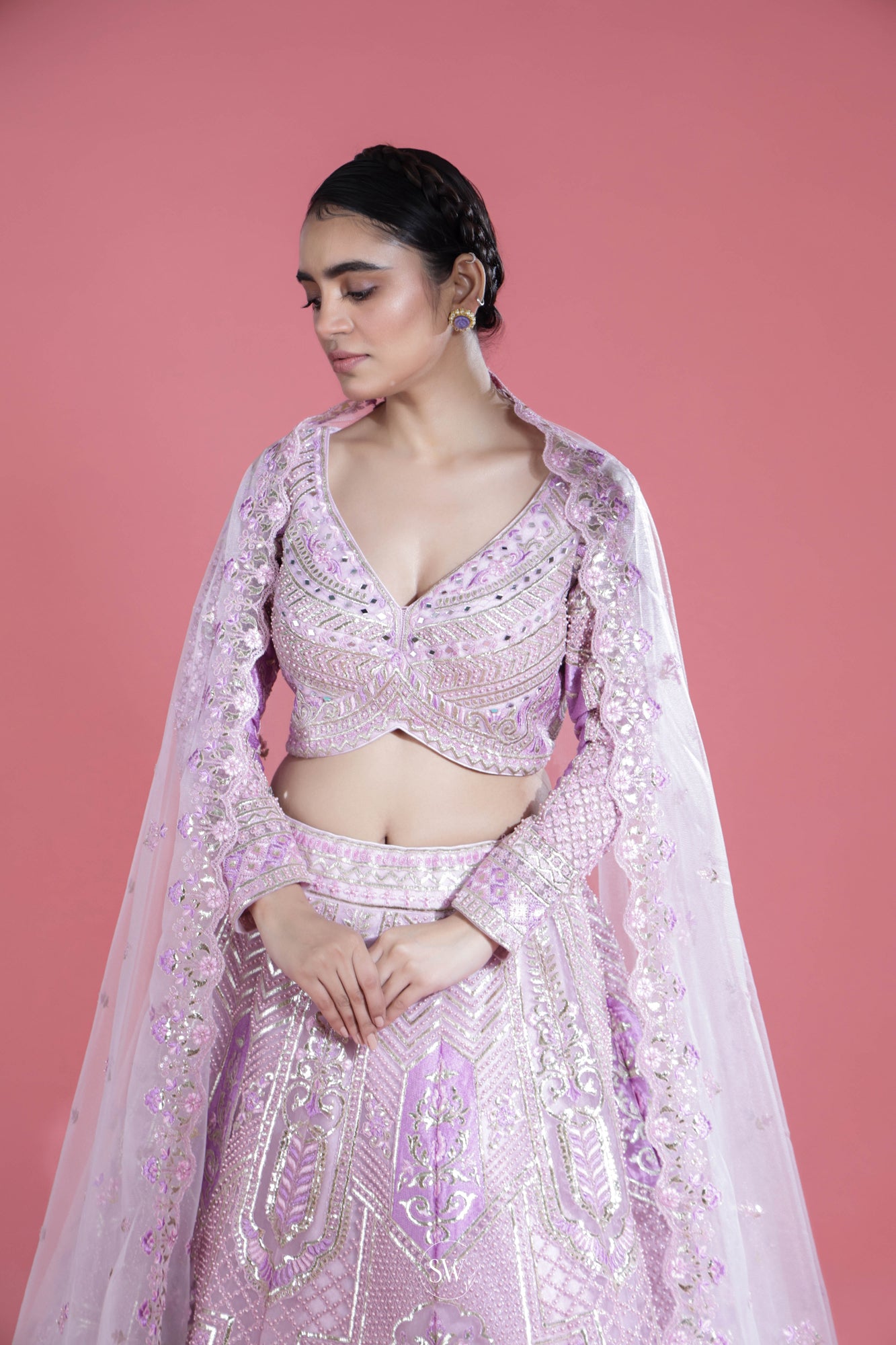 Mauve Purple Lehenga Set with Hand Embroidery