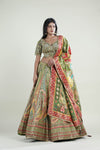 Parrot Green Floral Lehenga Set with Hand Embroidery