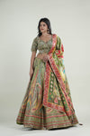 Parrot Green Floral Lehenga Set with Hand Embroidery